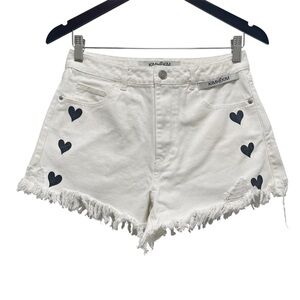 Kimhekim My Uniform Series Heart Stamped White Denim Cut Off Shorts Size Medium